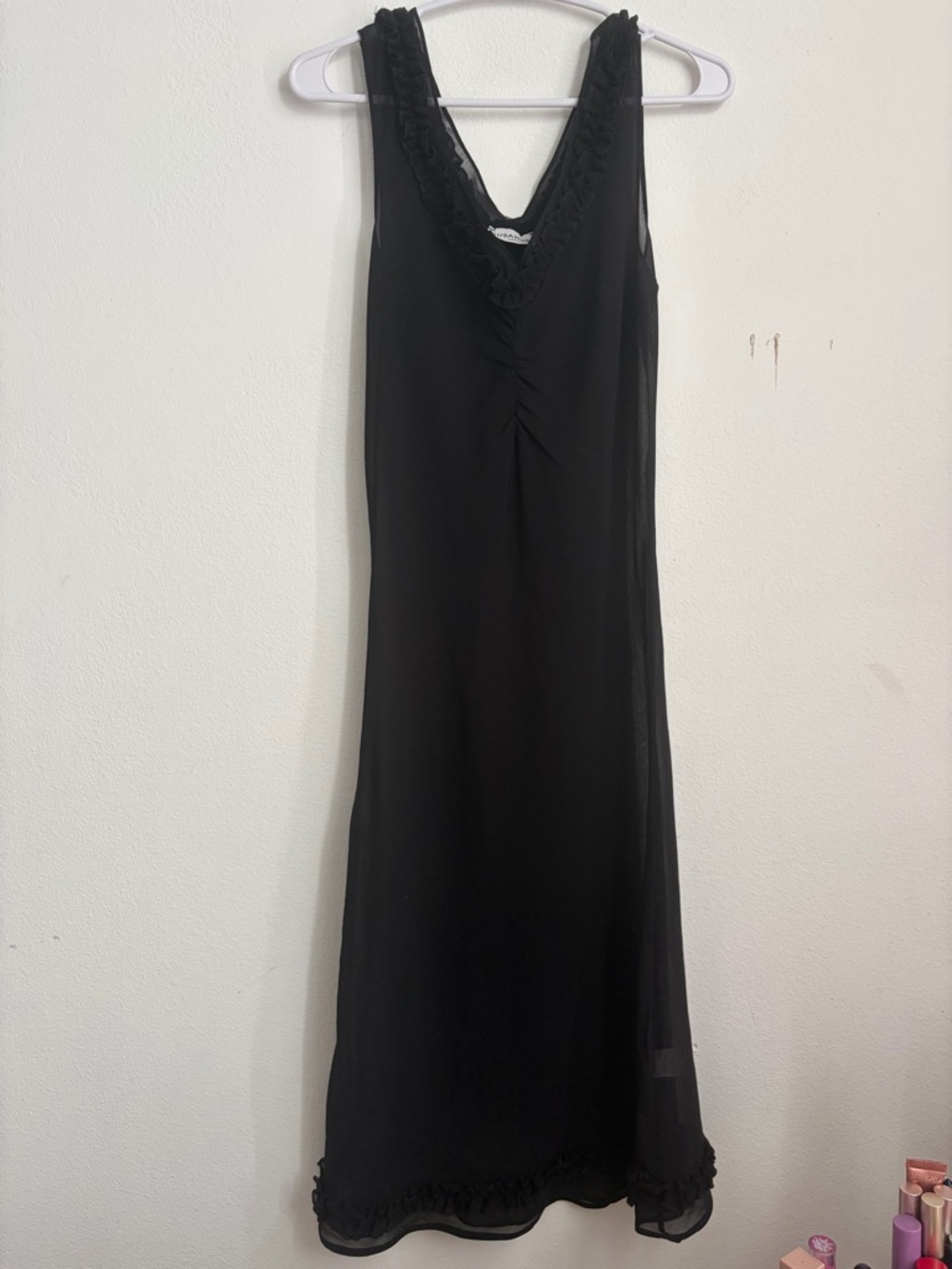 SUSAMUSA Black Sleeveless V-Neck Slip Dress